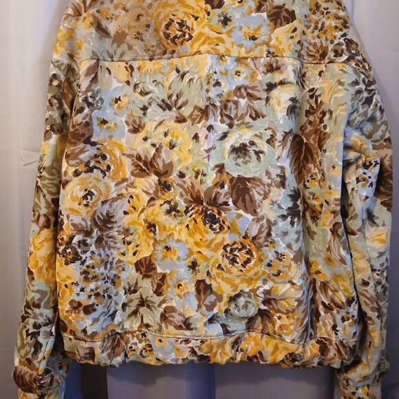 Nwt Floral Roses Twill Denim Full zip up Jacket Coat womens M Mint Brown Mustard - Picture 9 of 12